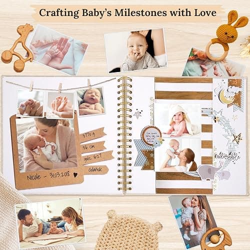 Hiwhy 8 x 8 Inch Scrapbook Photo Album Linen Cover, Hardcover Kraft White Pages Memory Book, for Travel Wedding Guest Book Christmas Baby Shower (20 Sheets/ 40 Pages,Beige) thumbnail 5