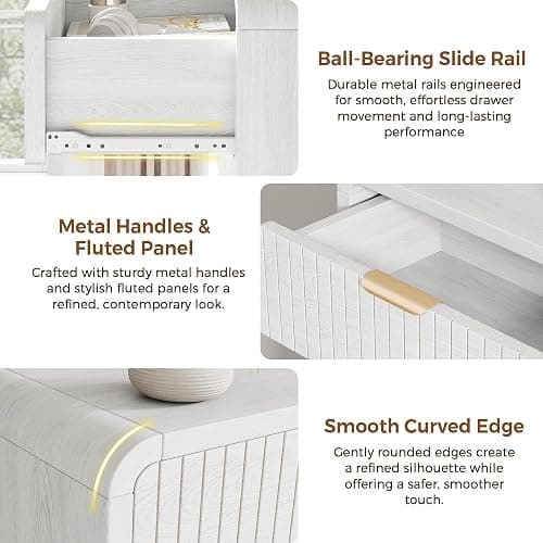 Jocoevol 5 Drawer Dresser for Bedroom, Tall Chest of Drawers, Fluted Wood Dresser with Curved Profile Design, Modern Vertical Storage Dresser for Living Room, White Dresser thumbnail 6
