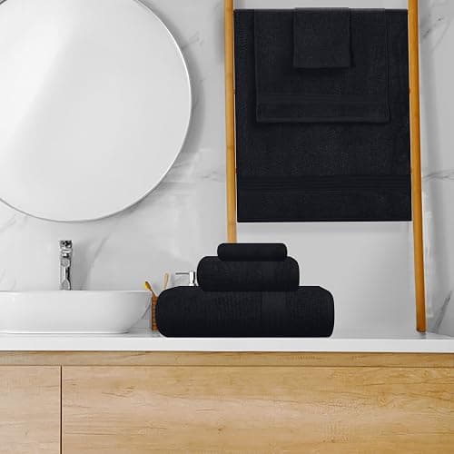 GLAMBURG Ultra Soft 8-Piece Towel Set - 100% Pure Ringspun Cotton, Contains 2 Oversized Bath Towels 27x54, 2 Hand Towels 16x28, 4 Wash Cloths 13x13 - Ideal for Everyday use, Hotel & Spa - Black - 8 Piece Towel Set - Black thumbnail 4