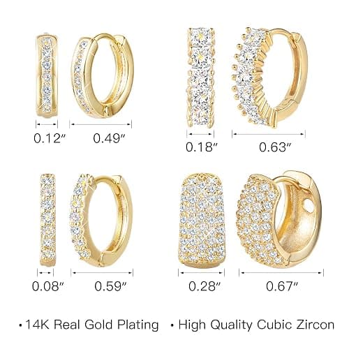 ALEXCRAFT Small Gold Hoop Earrings Set for Women Diamond Pave Gold Earrings Set with Sterling Silver Post thumbnail 5