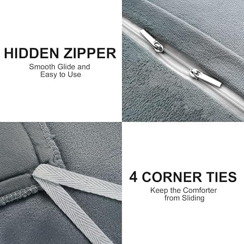 Fluffy Plush Duvet Cover Set , Luxury Ultra Soft Velvet Fuzzy Comforter Cover Bed Sets 4Pcs(1 Faux Fur Duvet Cover + 2 Pillow Cases + 1 Cover) Zipper Closure (Queen, Dark Gray) thumbnail 5