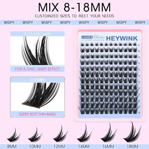 Lash Clusters Kit Wispy Lash Clusters Kit Cluster Eyelash Extensions 8-18mm Lash Extension Kit Eyelash Cluster Eyelash Extensions Clusters with Soft Thin Band Waterproof DIY Individual Lashes thumbnail 2