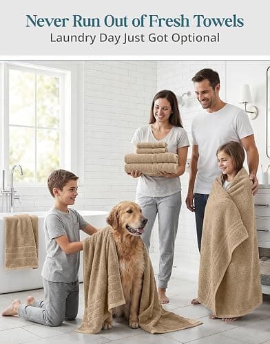Casa Platino 18 Pcs 100% Cotton Towel Set - Soft, Absorbent & Perfect Family Set - 6 Bath, 6 Washcloths, 6 Hand Towels for Bathroom - Ideal for Home, Spa & Gym - Quality You Can Trust - Beige thumbnail 4
