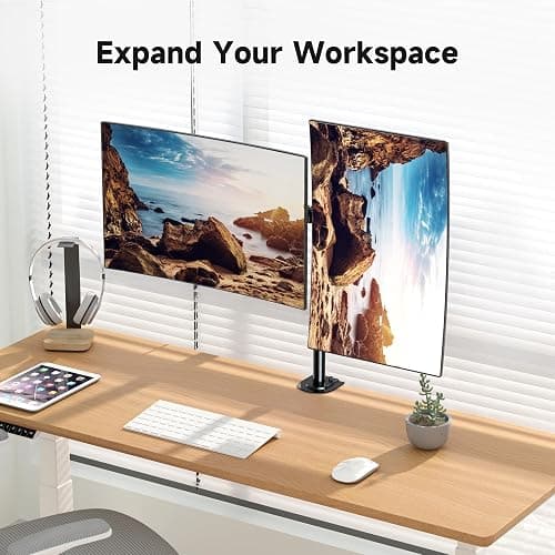 Pholiten Dual Monitor Stand, Heavy Duty Adjustable Monitor Arm Desk Mount for 2 Screens up to 32 Inches, Tilt, Swivel, Rotate, Supports Tilt, Swivel, Rotate, Supports 22 lbs per Monitor Arm thumbnail 7