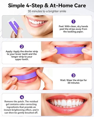 Teeth Whitening Strips 14 Treatments, Enamel Safe for Sensitive Tooth, Whitens Teeth, Purple Whitening Strips, Removes Yellow Stains & Bad Breath - Effective Color Correction for a Brighter Smile thumbnail 5