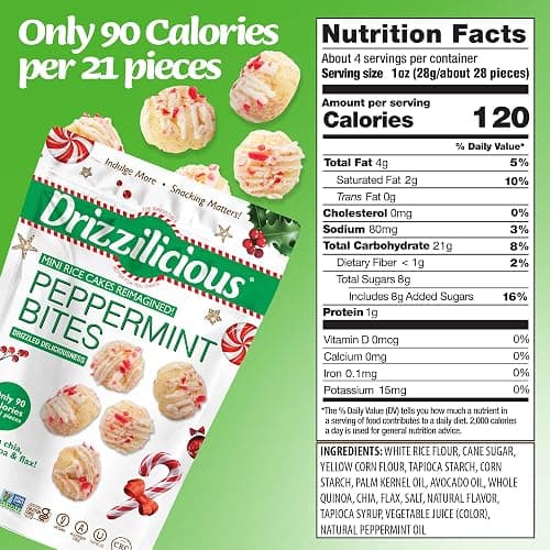 Drizzilicious Mini Rice Cakes - Rice Crisps, Healthy Snack for Adults and Kids, Flavored Rice Cakes, Vegan, Gluten Free, Only 90 Calories Per Serving - Peppermint, 4 oz (Pack of 2) thumbnail 2