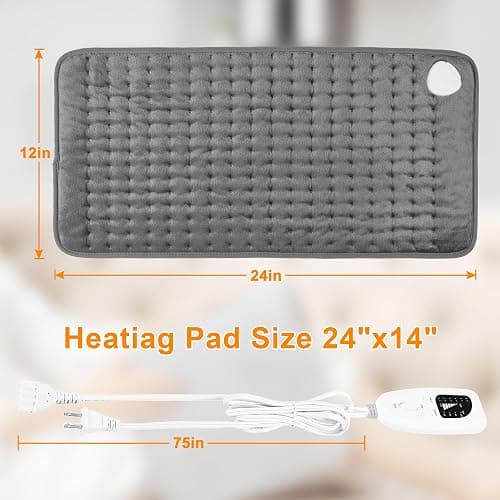 Deepsoon Heating Pad,Electric Heating Pads for Back,Neck,Abdomen,Moist Heating Pad for Shoulder,Knee,Arms,Legs,Dry/Moist Heat & Auto Shut Off,Birthday Gifts for Men and Women,Dark Gray,24x12 Inch thumbnail 8
