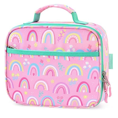 mibasies Kids Lunch Box for Girls Toddler, Insulated and Reusable Lunch Bag for School, Pink Rainbow - Image 1