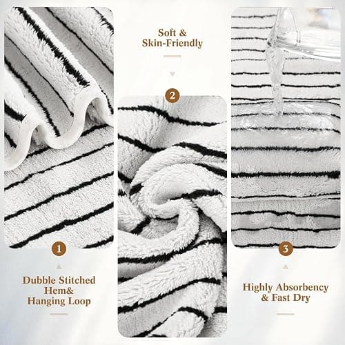 Hillsuren 6 Pcs Oversized Bath Towels for Adults 35x70 Inches Black & White Striped Extra Large Bath Towel Sets Bathroom Sheets Jumbo Shower Towels Quick Dry Absorbent Soft Microfiber for Women Men thumbnail 3