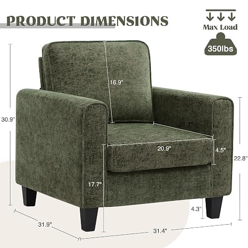 choairy Accent Chairs Set of 2 for Living Room, Mid Century Modern Upholstered Living Room Chair, Chenille Reading Armchair for Apartment, Waiting Room, Office, Green thumbnail 2