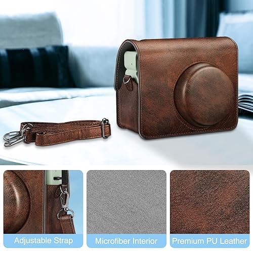 Fintie Protective Case for Fujifilm Instax Wide 400 Instant Film Camera - Premium Vegan Leather Bag Cover with Removable Strap, Vintage Brown - Vintage Brown thumbnail 3