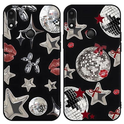 2 Pack Stylish Cool Star Phone Case for Gabb phone 4 6.1",Y3K Cute Stars Kawaii Bow Cases Lips Print Disco Ball Red Ribbon Pattern Cases for Girls Women Boys,Soft Silicone TPU Protective Cover - Image 1