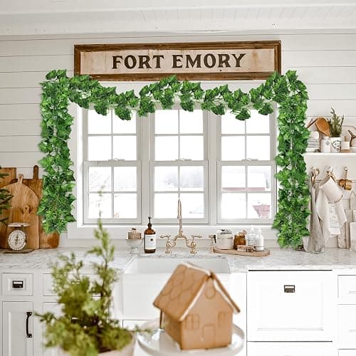CQURE 12Pcs 84Ft Artificial Ivy Garland,Ivy Garland Fake Vines UV Resistant Green Leaves Fake Plants Hanging Vines for Wedding Party Garden Wall Room Decor thumbnail 6