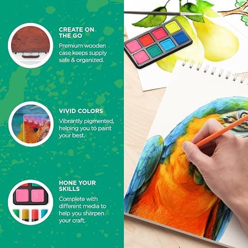 Norberg & Linden 144-Piece Art Set in Wooden Box with Drawer - Art Set for Adults, Teens, Kids - Premium Art Supplies - Includes Watercolors, Oil Pastels, Crayons, & More thumbnail 3
