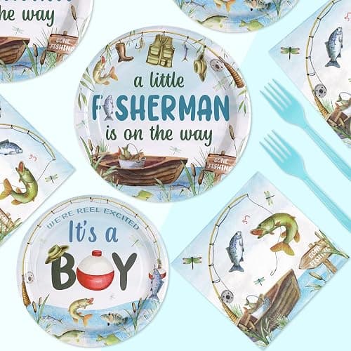 96 Pcs Fishing Baby Shower Party Decorations for Boy Gone Fishing Plates and Napkins A Little Fisherman is on The Way Party Decorations for Boys O Fishally 1st Birthday Favors Serves 24 thumbnail 7
