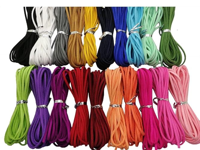 100 Yards Suede Leather Cords Leather Lace Flat Faux Suede Cord String Thread Velvet Cord for Necklace, Bracelet, Beading and DIY Crafts 20 Color Mixed - Image 1