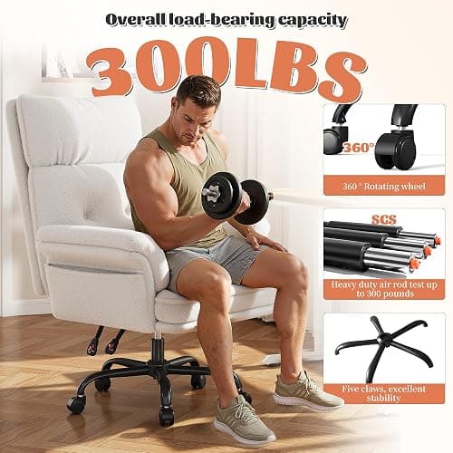 Criss Cross Chair with Armrests & Wheels for Cross-Legged Sitting，Ergonomic Computer Gaming Chair with Two Side Pockets，Teddy Plush Wide Seat Reclining Desk Chair for Home,Office,Beige thumbnail 8
