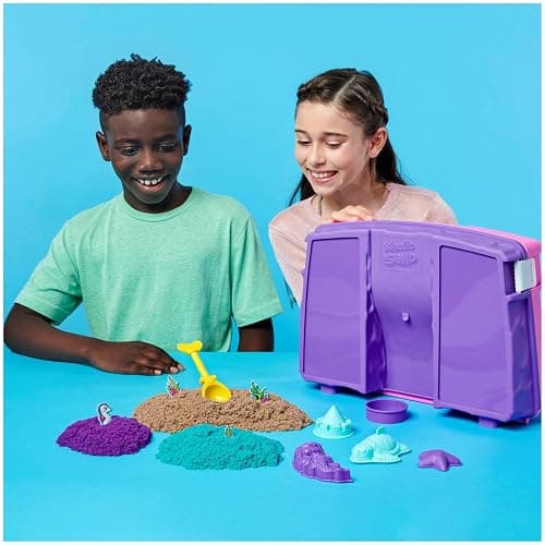 Kinetic Sand, Mermaid Palace Playset Folding Sandbox with 2.06lbs Play Sand (Neon Purple, Shimmer Teal & Beach), Tools, Sensory Toys, Holiday Gifts & Stocking Stuffers for Kids Ages 3 and up thumbnail 2