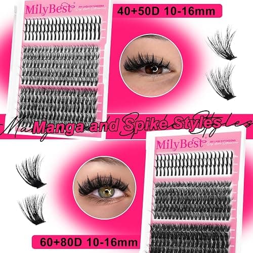 MilyBest Lash Clusters Kit 808Pcs Eyelash Clusters with Spikes and Bottom Lashes Clusters D Curl 4 Styles Lash Kit Fluffy DIY Individual Eyelashes Glue Wispy Cluster Eyelash Extensions Kit De Pestañas thumbnail 4