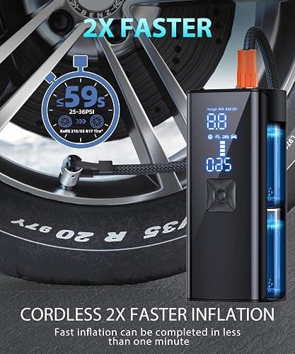 Tire Inflator Portable Air Compressor, 2X Faster Inflation Portable Air Pump with Digital Pressure Gauge & LED Light, 150PSI Tire Pump for Car, Motorcycle, Bicycle, Ball and More thumbnail 2