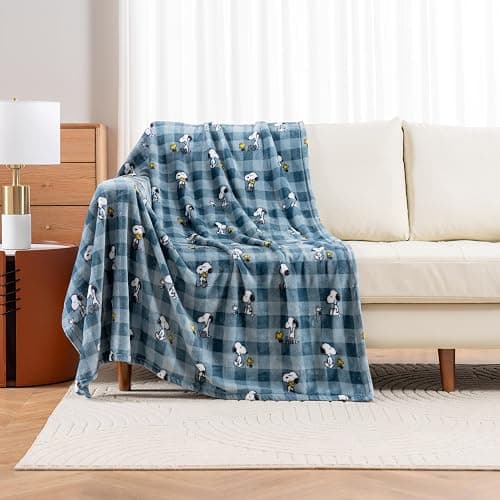 Berkshire Blanket Peanuts® VelvetLoft® Cute Character Snoopy Plush Throw Blanket,Peanuts Snoopy Everyday Buffalo Plaid Navy Tonal,Throw 55 in x 70 in (Official Peanuts® Product) thumbnail 2