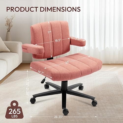 Vigosit Criss Cross Ergonomic Office Chair: 360° Swivel, Adjustable Lumbar Support & Armrests, Heavy-Duty Fabric (Pink) thumbnail 4