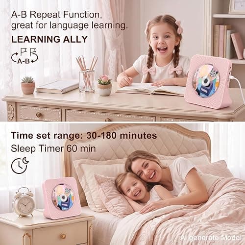 Portable CD Player with Bluetooth, Gueray Desktop CD Players for Home, Bulit-in Double HiFi Speakers, AUX&Headphone Jack, FM Radio Boombox with Remote Control, USB Port,LCD Display(Pink) thumbnail 8