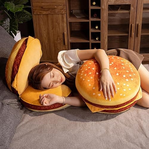 funnykitten Hamburger Plush Pillow, 3D Simulation Cheeseburger Pillow Burger Plush Hugging Pillow Cushion Funny Food Plush Pillows Toy for Home Decor, 16.5inch thumbnail 8