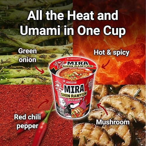 Nongshim Shin Ramyun Spicy Queen, Instant Noodle Cup, Gourmet Spicy, 3.35 oz (Pack of 6) thumbnail 4