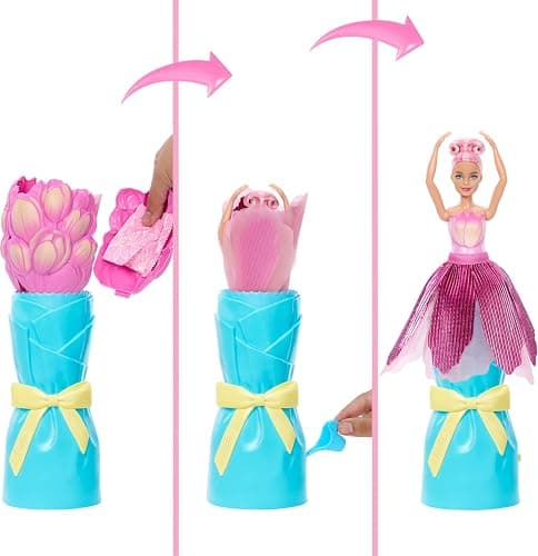 Barbie Petal Pop Scented Doll with Pink Tulip Dress & Accessories, Bouquet Reveal with Pet Bunny & Surprises Like Watering Can, Necklace & Earrings​​​ thumbnail 3