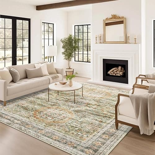 Soalmost 6x9 Area Rug for Living Room Washable 6x9 Non-Slip Modern Rugs for Bedroom Dinning Room Ultra-Thin Indoor Green Orange thumbnail 8