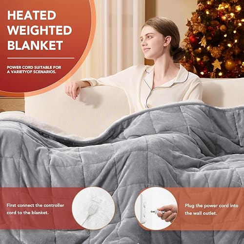 Homemate Heated Weighted Blanket for Adults - 50"x60" 12lbs Electric Throw Fast Heating Heavy Blanket 1/2/4/6/8 Hour Auto Off 10 Heat Levels Over-Heat Protection Comfortable Flannel Sherpa thumbnail 2