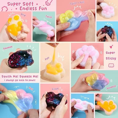 Taba Squishy, 4Pcs Cute Cat Paw Fufu Sticky Squishies Puppy Paw Print, Ultra-Soft Safe Silicone Stretchable Springy Cat Paw, Gifts for Kids Adult thumbnail 3