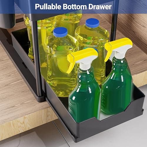Puricon Lot de 1 Rangement sous Évier à 2 Étages, Organisateur Cuisine avec Tiroirs Amovibles, Rangement Coulissant sous Évier, Organisateur Placard, Étagère, Panier Coulissant pour Cuisine -Noir thumbnail 7