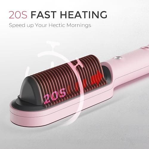 Hair Straightener Brush, TYMO Ring Hair Straightener Comb Straightening Brush for Women with 5 Temps 20s Fast Heating & Dual Voltage, Pink thumbnail 3