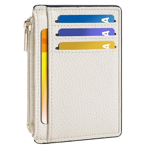 Tipmile Womens Credit Card Holder Wallet, Small Slim RFID Blocking Sleeve | Mini Tiny Cute ID Case, Minimalist Zipper Pocket Wallet, Thin Coin Purse, Mothers Gift, Cream White - Image 1