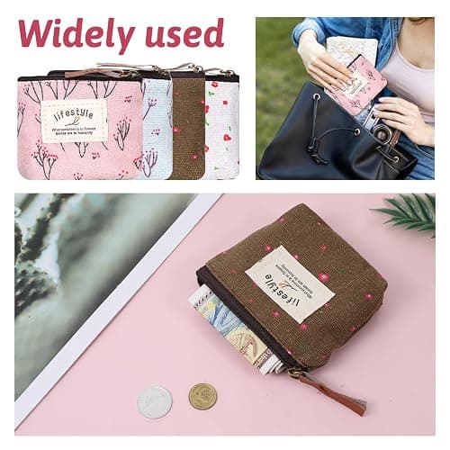 Mini Makeup Bag, 4 Pcs 4×3.7 Inch Linen Floral Small Makeup Bag for Purse Portable Small Zipper Pouch Cute Fabric Mini Cosmetic Bags for Women Girls Home Travel Lipstick Coin Cards Storage (4 Style) thumbnail 7