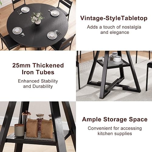 Jocoevol Round Dining Table for 4,Kitchen Dining Room Circle Dinner Pedestal Table,Space Saving Wood Kitchen & Dining Room Furniture (Black, 47In) thumbnail 5