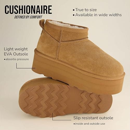 CUSHIONAIRE Hippy Women’s Platform Ankle Boots – Genuine Suede, Faux Fur Lining, Cozy Winter Slip-On Design, Comfortable Footwear with Wide Widths Available thumbnail 8