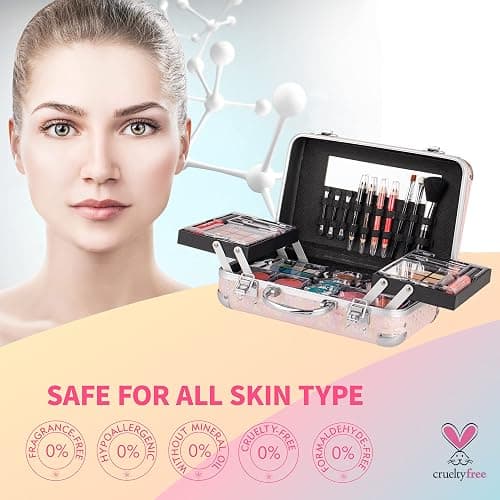 Hot Sugar All In One Makeup Set for Teen Girls - Full Makeup Kit for Beginners With Eye Shadow Palette, Blush, Lip Gloss, Brush, Mirror (Pink Heart) thumbnail 5