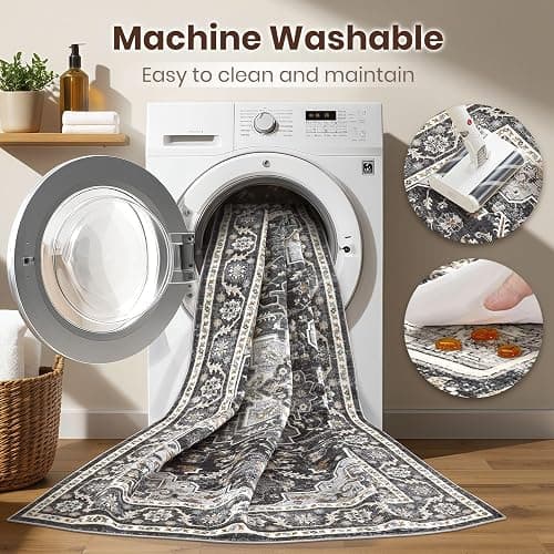Vintage Living Room Area Rug 8x10 - Large Soft Washable Oriental Traditional Distressed Farmhouse Rugs for Bedroom - Indoor Floor Accent Carpet for Home Office House Decor - Black thumbnail 2