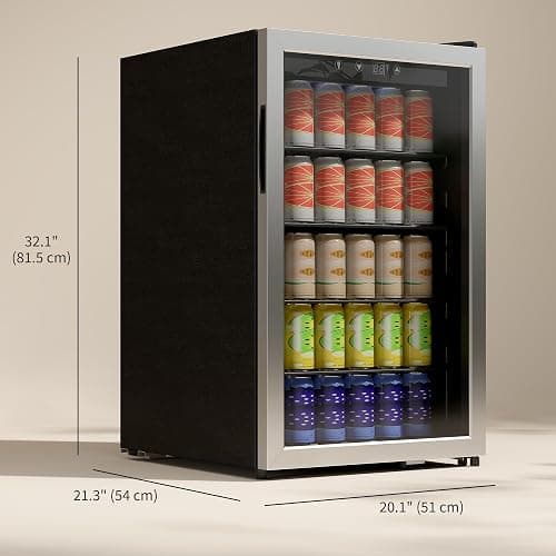 HOMCOM 160 Can Beverage Refrigerator Cooler with Double-Layer Glass Door, 4.4 Cu.Ft. Under Counter Freestanding Beverage Fridge with Adjustable Shelves for Beer Soda Drink Bar Wine thumbnail 3