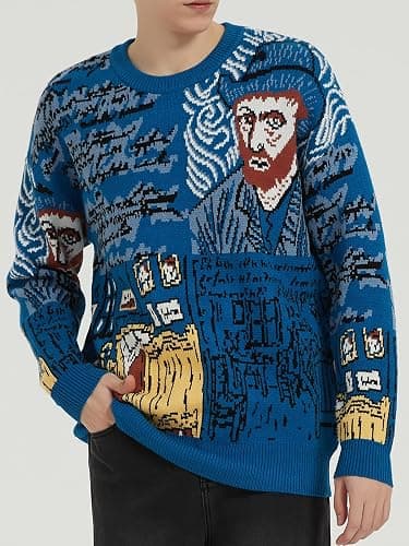 LILILEIDY Mens Crewneck Sweaters Graphic Comfortable Casual Knit Fall Winter Sweater Oversized Pullovers Blue,A1,M thumbnail 2