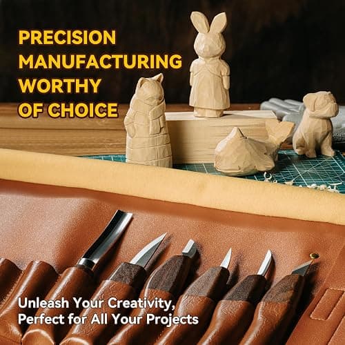 Wood Carving Kit, 33Pcs Wood Carving Tools Set with Thick Leather Storage Bag, Deluxe Wood Carving Set, 6 Wood Carving Knives 8 Chisels 6 Blocks Whittling Kit for Beginners Enthusiasts Kids Gift DIY thumbnail 3