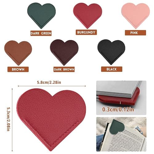 6 Pcs Leather Heart Bookmarks, Bookmarks for Women, Cute Heart Bookmark Corner, Book Marks for Teachers Students School Office Home Supplies thumbnail 3