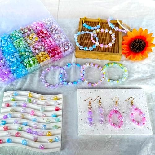 1000Pcs Acrylic Star Beads Hart Beads for Bracelet Jewelry Making, ABS Cute Acrylic Pastel Bead Colorful Assorted Aesthetic Rianbow Kawaii Bead Bulk for Bracelet DIY Craft Earring Phone Charm thumbnail 4