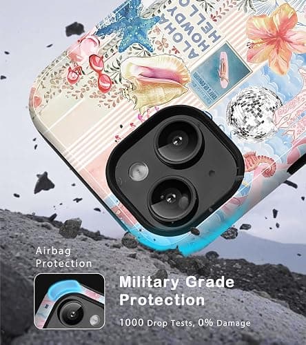 Amzfield for iPhone 13 Case for iPhone 14 Case, Aesthetic Summer Phone Case Cute Pink Flower Sea life Collage Floral for Girl Women, Scratch Resistant Shockproof Protective Girly Case for iPhone 13/14 thumbnail 5