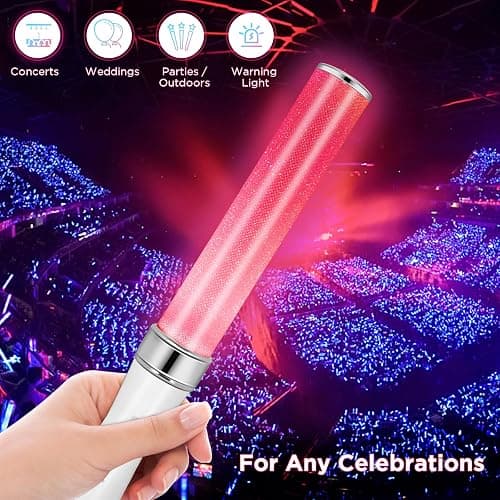 BINWO Reusable LED Glow Sticks(2Pack) with 15 Multicolor, Manual and Automatic Mode, Equipped with AAA Battery Powered LED Sticks, Concert Glowsticks, Raves, Emergency, (15+ Years Old) thumbnail 4
