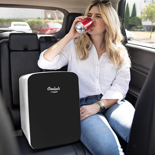 Cooluli 15L Mini Fridge for Bedroom - Car, Office Desk & College Dorm Room - 12v Portable Cooler & Warmer for Food, Drinks, Skincare, Beauty & Makeup - AC/DC Small Refrigerator with Glass Front, Black thumbnail 8