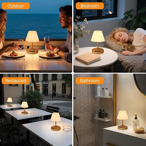 OUTON Rechargeable LED Shower & Table Lamp, Waterproof, USB Output, Stepless Dimming, 3 Colors, Power Indicator, Memory Function, Battery Operated Light for Home, Bathroom, Patio & Outdoor (Wood) thumbnail 8